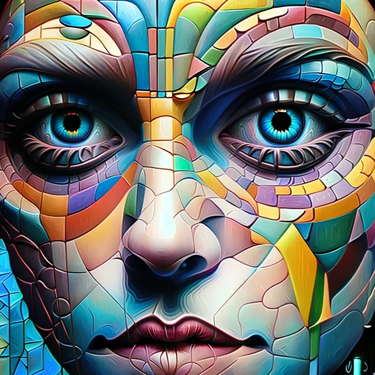 It's all in the eyes... ai magazine cover, surrealism, geometric, mosaic, whimsical, fantasy and realism Modifiers: fantasy 4K 3D Unreal Engine cinematic postprocessing Picasso pencil sketch focused Tim Burton Ultra realistic Surrealism style raw Ralph Stedman Tesselated