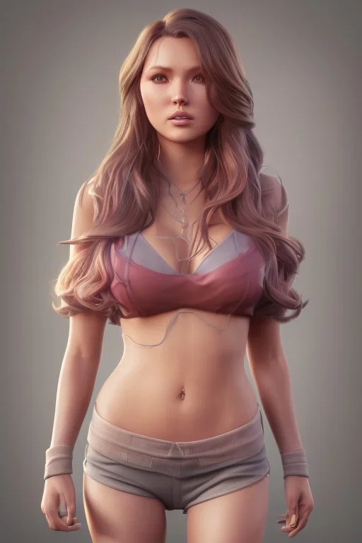  isometric clean art of woman Camilla Luddington, busty hitomi tanaka,siberian ranger, soft lighting, soft pastel gradients, high definition, 3d icon clay render, blender 3d