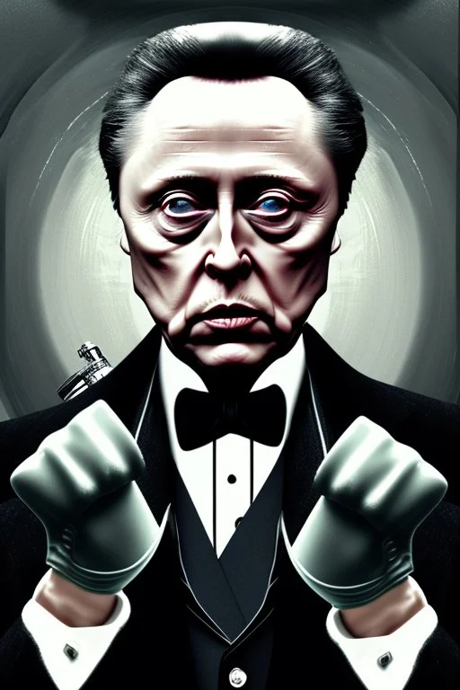 christopher walken as the mafia godfather wearing gloves, balcony on casino top floor, 4k, trending art, weird perspective, realism, spray paint, detailed