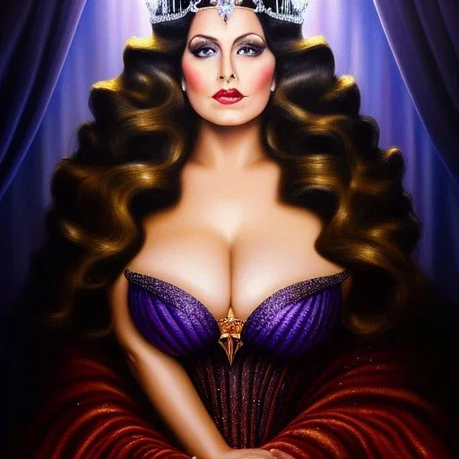 Ultra detailed fullbody Portrait in oil on canvas of beautiful busty The Evil Queen, extremely detailed digital painting, extremely detailed face,crystal clear Big Glowing eyes, mystical colors ,perfectly centered image, perfect composition, rim light, beautiful lighting, 8k, stunning scene, raytracing, anatomically correct, in the style of robert e howard and Ken Kelley and Ohrai Noriyoshi and Simon Bisley and tomzj1