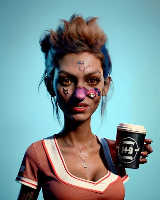 hybrid character, waitress sexy woman with monster muppet mask that covers her entire head, short shirt, tray, beer, old school tattoo, retro style, Sesame Street style, hot, smooth, unreal engine 5, god lights, ray tracing, RTX, lumen lighting, ultra detail, volumetric lighting, 3d.