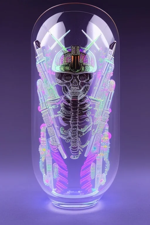 Futuristic Neon crystal skeleton samurai smoke glass fire water