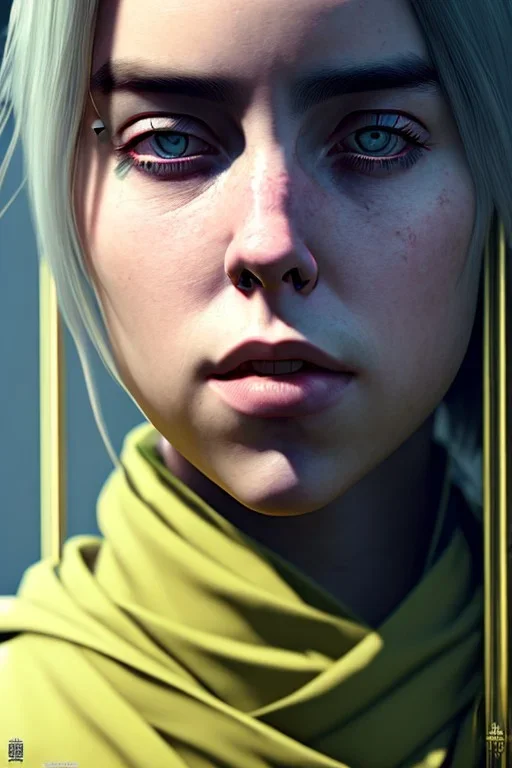 Billie Eilish, mask Dishonored 2, realistic, not to be distinguished from a photo, identical pupils, photorealistic illustration, 8k