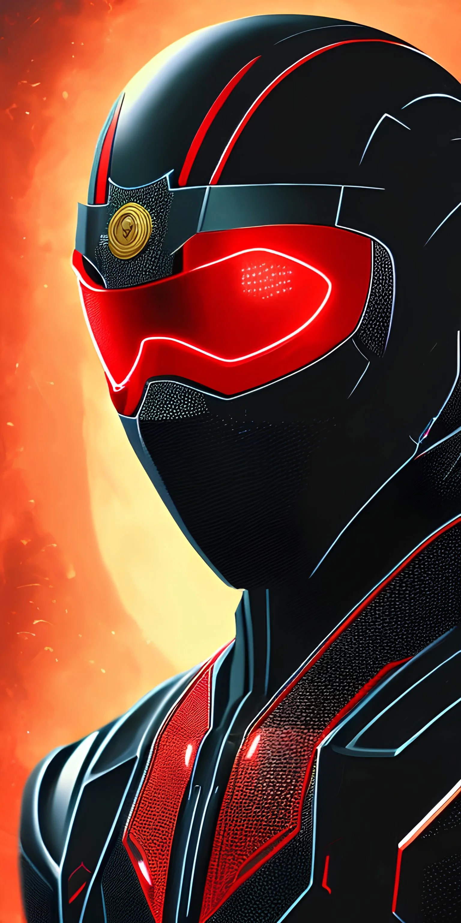 close up strong Ninja, red lighting, night, black suit