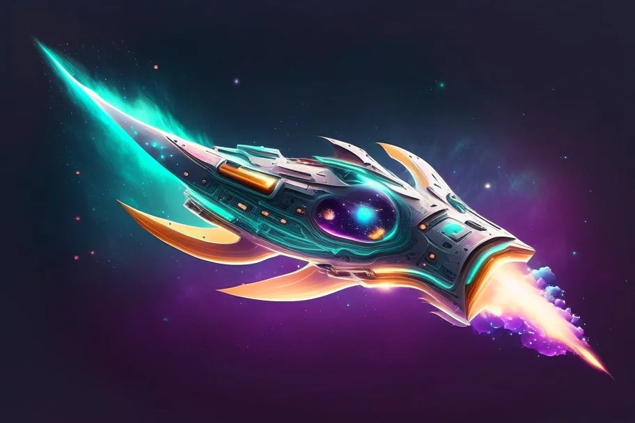 cool design of a small spaceship cruising through the gAlaxy