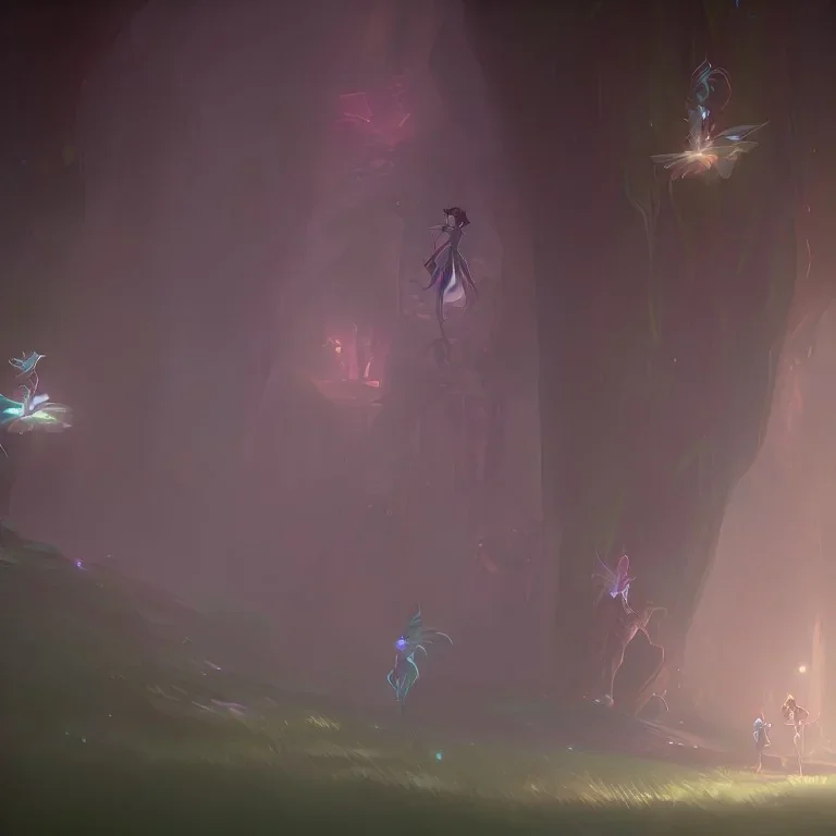 subtle and luminous fairies in magical environnement