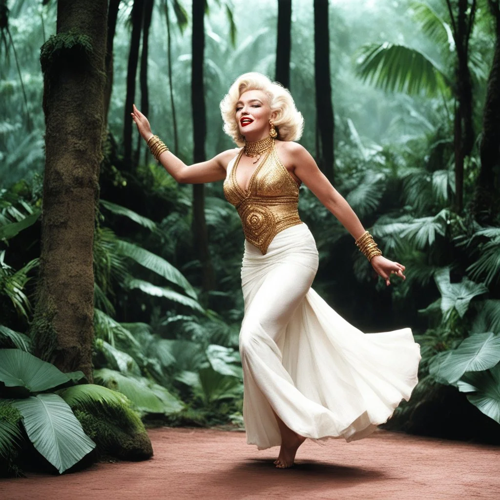 Marilyn Monroe as a vestale priestess performs the dance of gods alone in the forest: Traditional Balinese Drama Unfolded