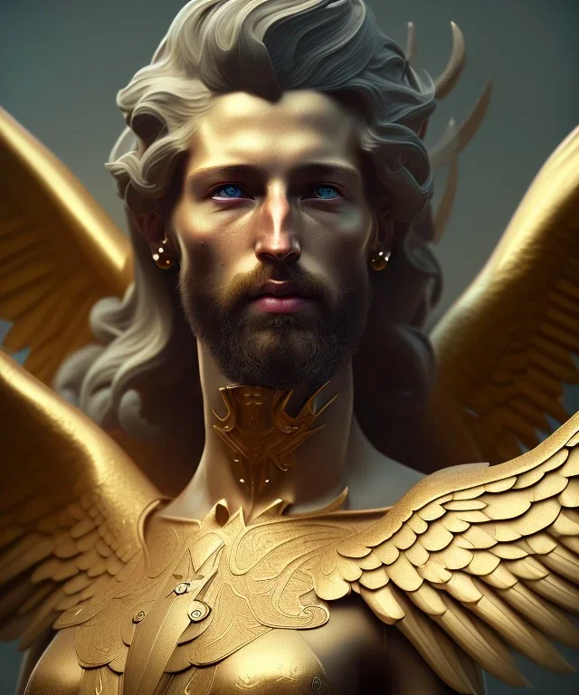 San Michael Archangel, head and shoulders portrait, 8k resolution concept art portrait by Greg Rutkowski, Unreal Engine 5 volumetric lighting