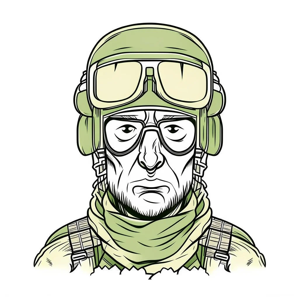 Avatar of a war torned soldier wearing a half ski mask and aviator glasses