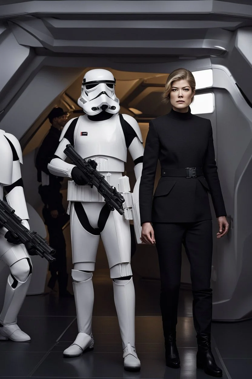 [Rosamund Pike in Versace] Captain Rosamund Pike emerged from the escape pod with a steely determination befitting her role as a lost elite Imperial stormtrooper. Though she is in rags, she remained a proud member of the Empire's military forces. The harsh environment of this unknown planetary would not break her spirit or training. Taking stock of her situation, Captain Pike inventoried what supplies had survived the rough landing intact.