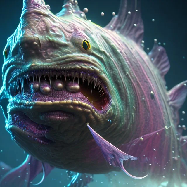 fluid ink angler fish creature, unreal engine 5, 8k resolution, photorealistic, ultra detailed