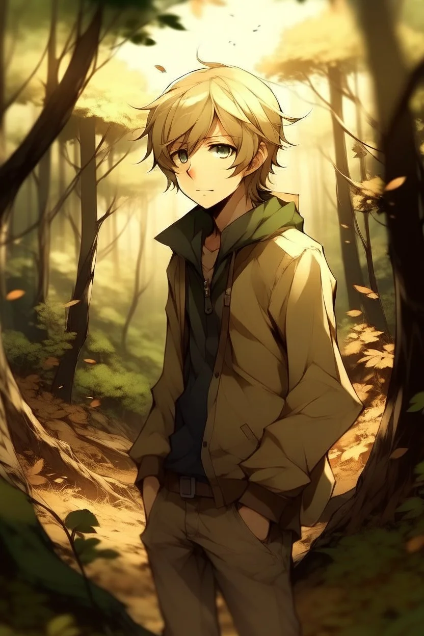 Dirty Blonde Anime Boy in the woods