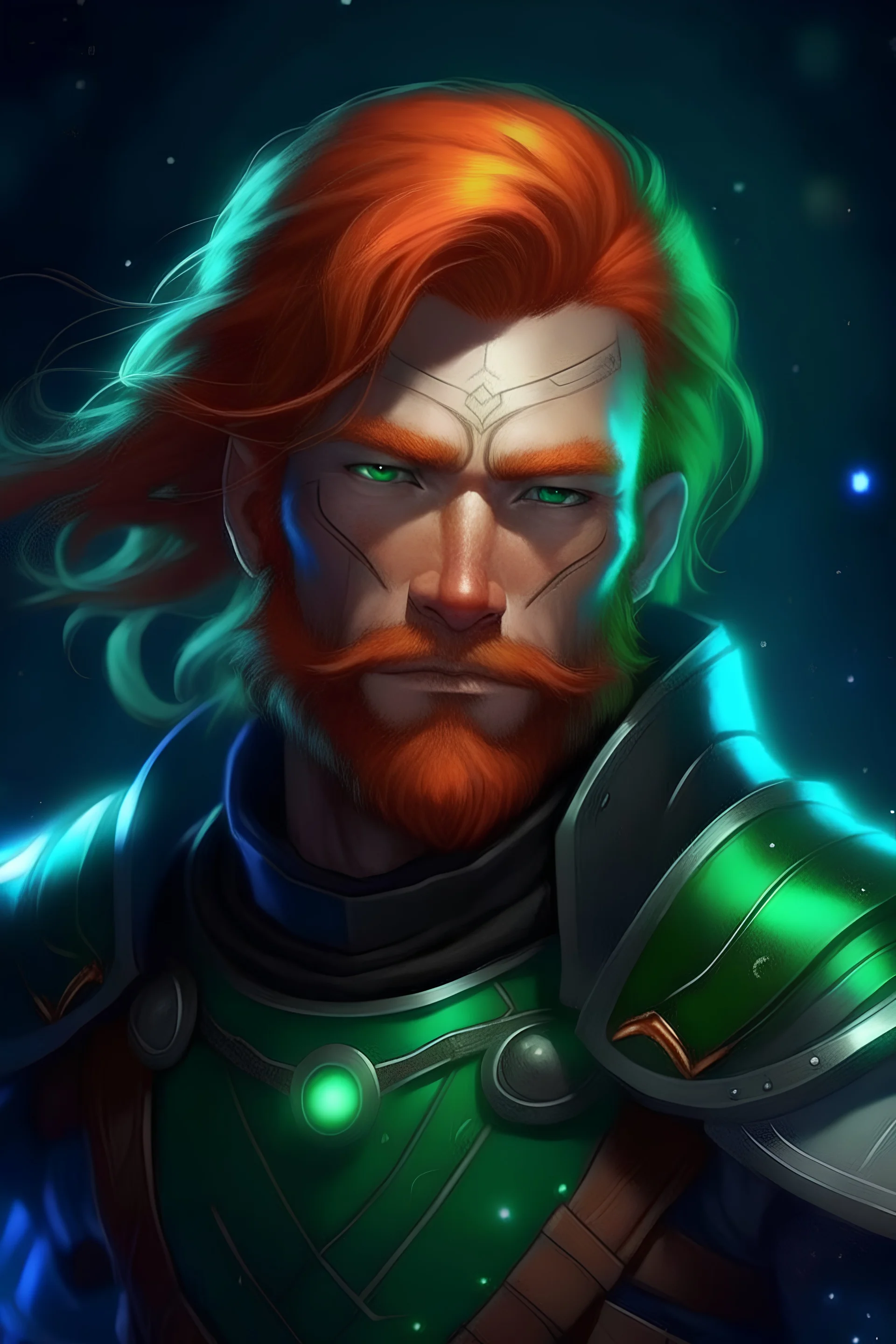 Galactic beautiful aged man knight of sky deep green eyed redhaired