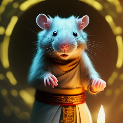 a cute litte rat wearing Hanfu, holding one large candle, BK complex detail, cinema, reality, detail, octane rendering, stoic cinematic 4k epic detailed photograph shot on kodak detailed bokeh cinematic hbo dark moody 8k, 85mm f/16 by leica