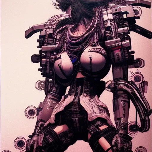 beautiful cyberpunk huge girl, hyper detailed, hyperdetailed, intricately detailed, illustration by <Katsushika Hokusai> <Yoji Shinkawa>,