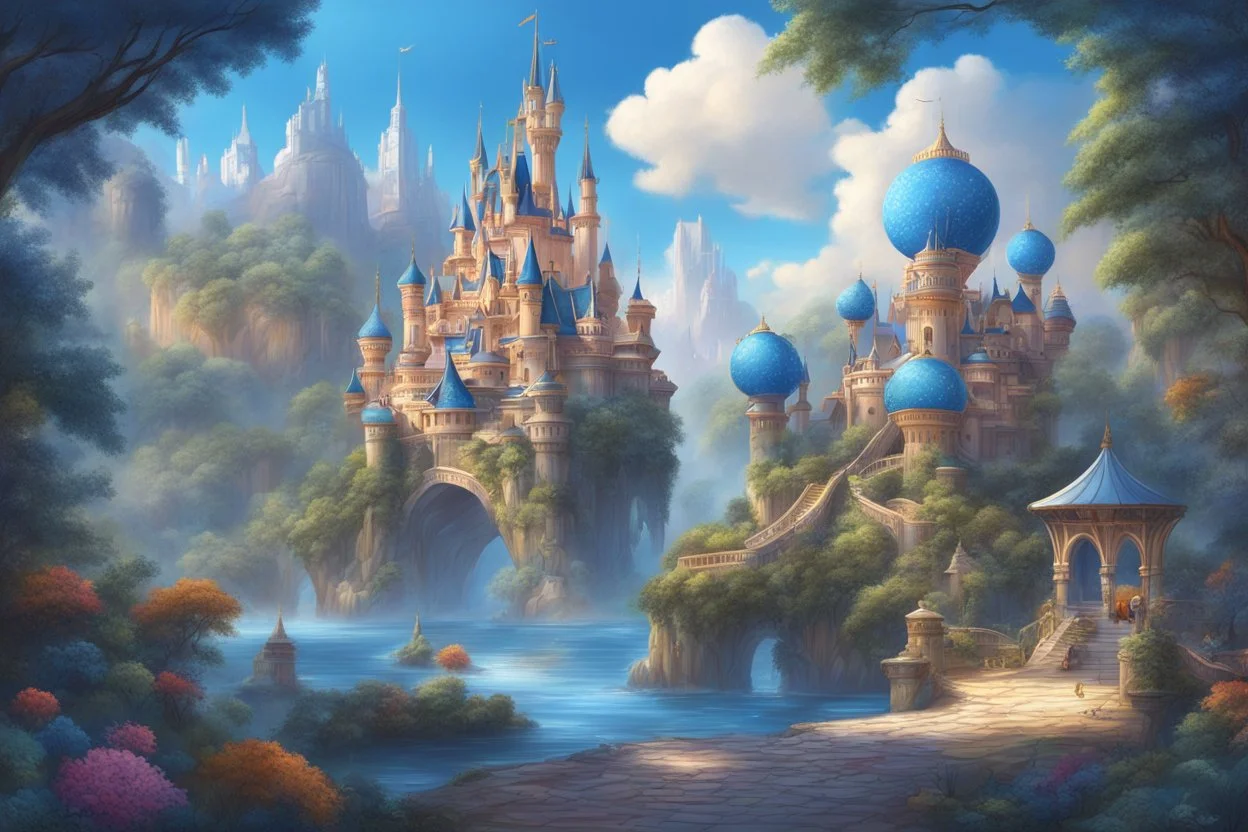 Fantasy world in cartoon Disney artstyle , blue and white colors, baby theme, Balon, intricate details, highly detailed, neon eyes, high details, detailed portrait, masterpiece,ultra detailed, ultra quality