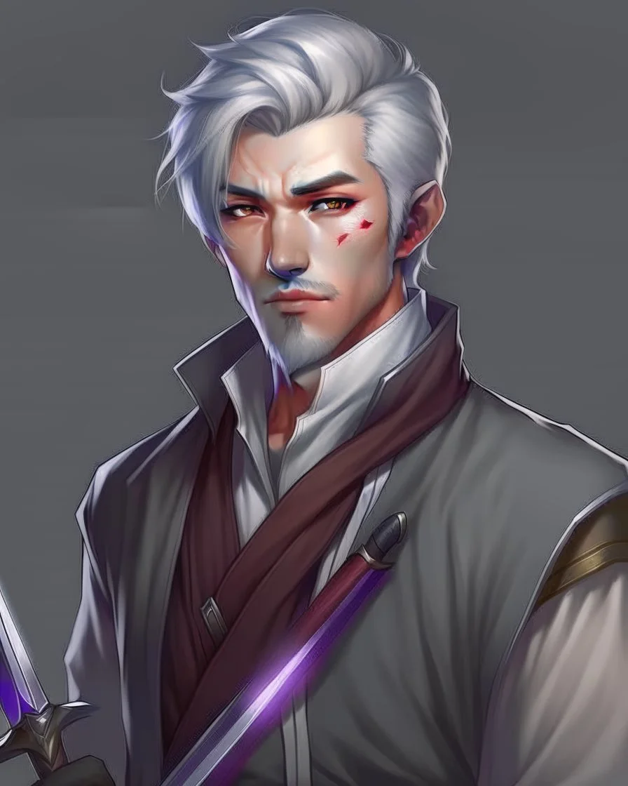 noble swordman short gray hair