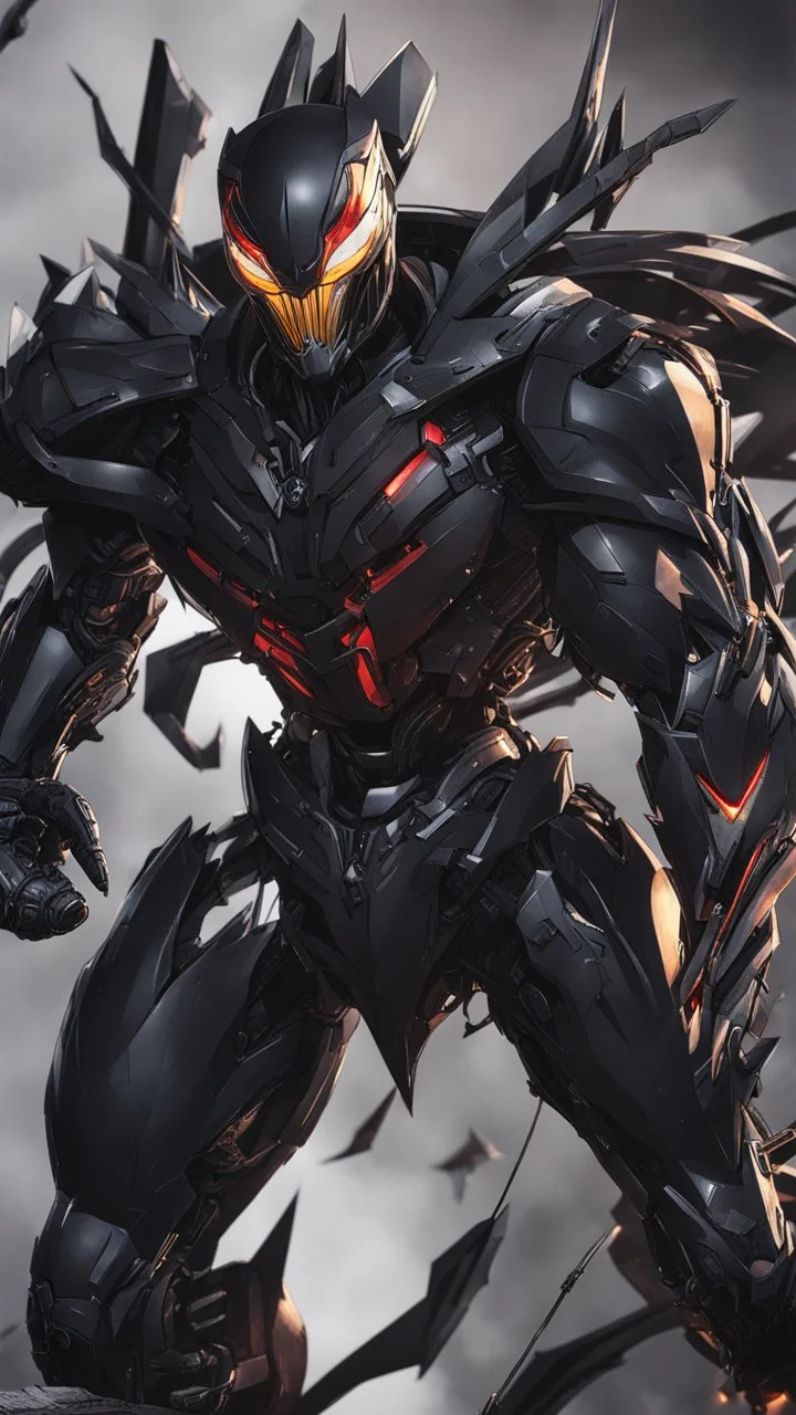Venom with no eyes mix with machine in solo leveling shadow artstyle, transformers them, intricate details, highly detailed, high details, detailed portrait, masterpiece,ultra detailed,best quality