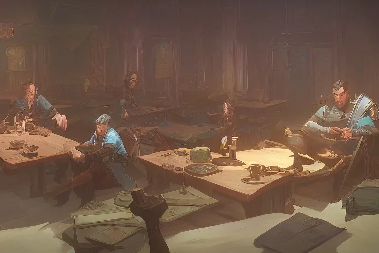 4 Adventurers Resting in tavern beds, fantasy