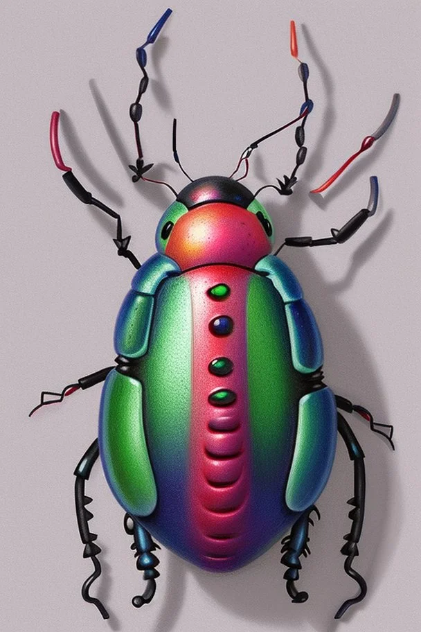 Realistic drawing with colored pencils of a lovebug on a white background