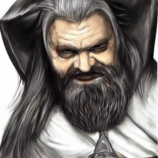 dnd, dwarf, priest, heavy armour, portrait, only face, close up, grey beard, long hair, artistic, colourful, frowning