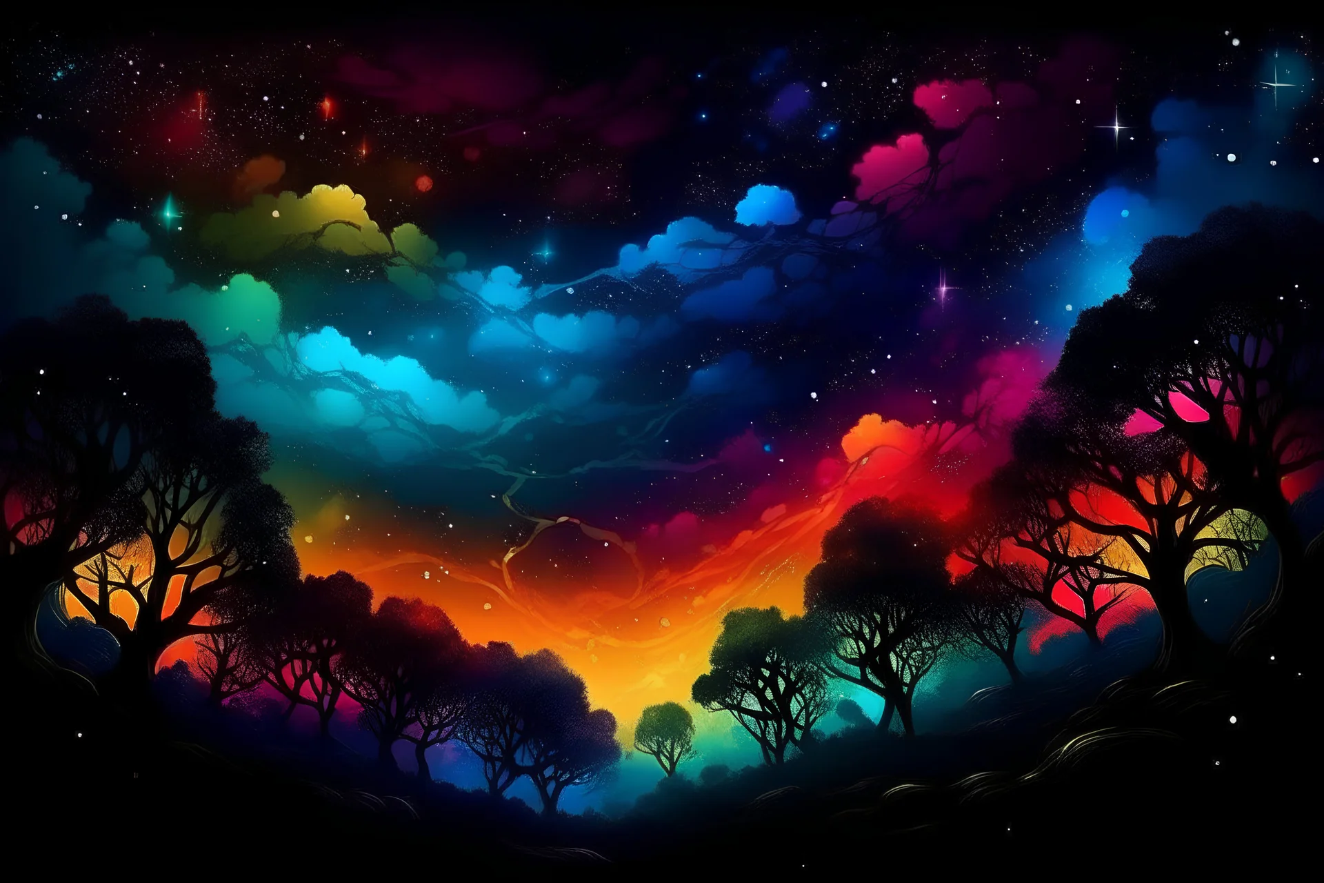 fantasy colourful night sky artwork