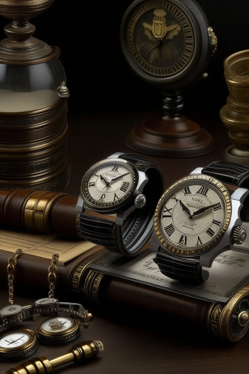 Envision the Monarch watch set against antique heirlooms, perhaps an old leather-bound book or a vintage writing desk, resonating with timeless class and heritage.