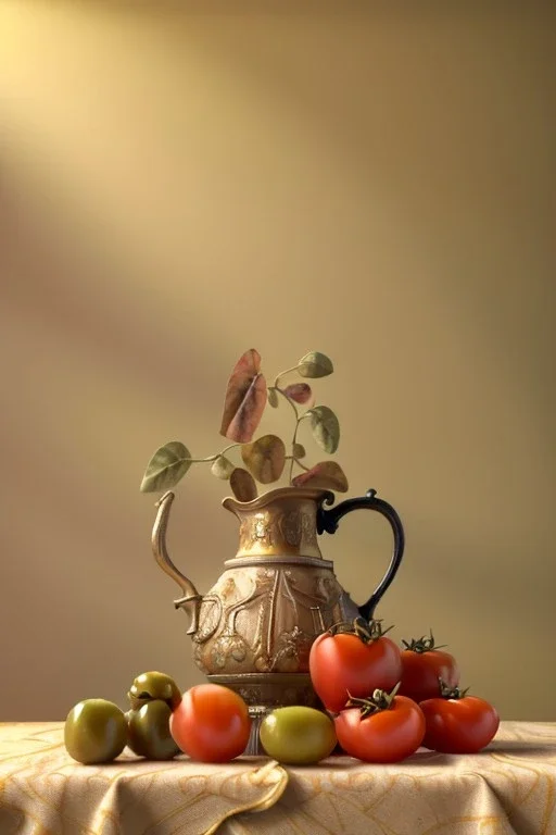 renaissance style still life composite by Raviolis with natural tomato, albahaca, olives, olive oil. moisture, art, natural, ornaments, marble, gold, high kitchen, smooth, gradient color background, unreal engine 5, ray tracing, RTX, lumen lighting, ultra detail, volumetric lighting, 3d.