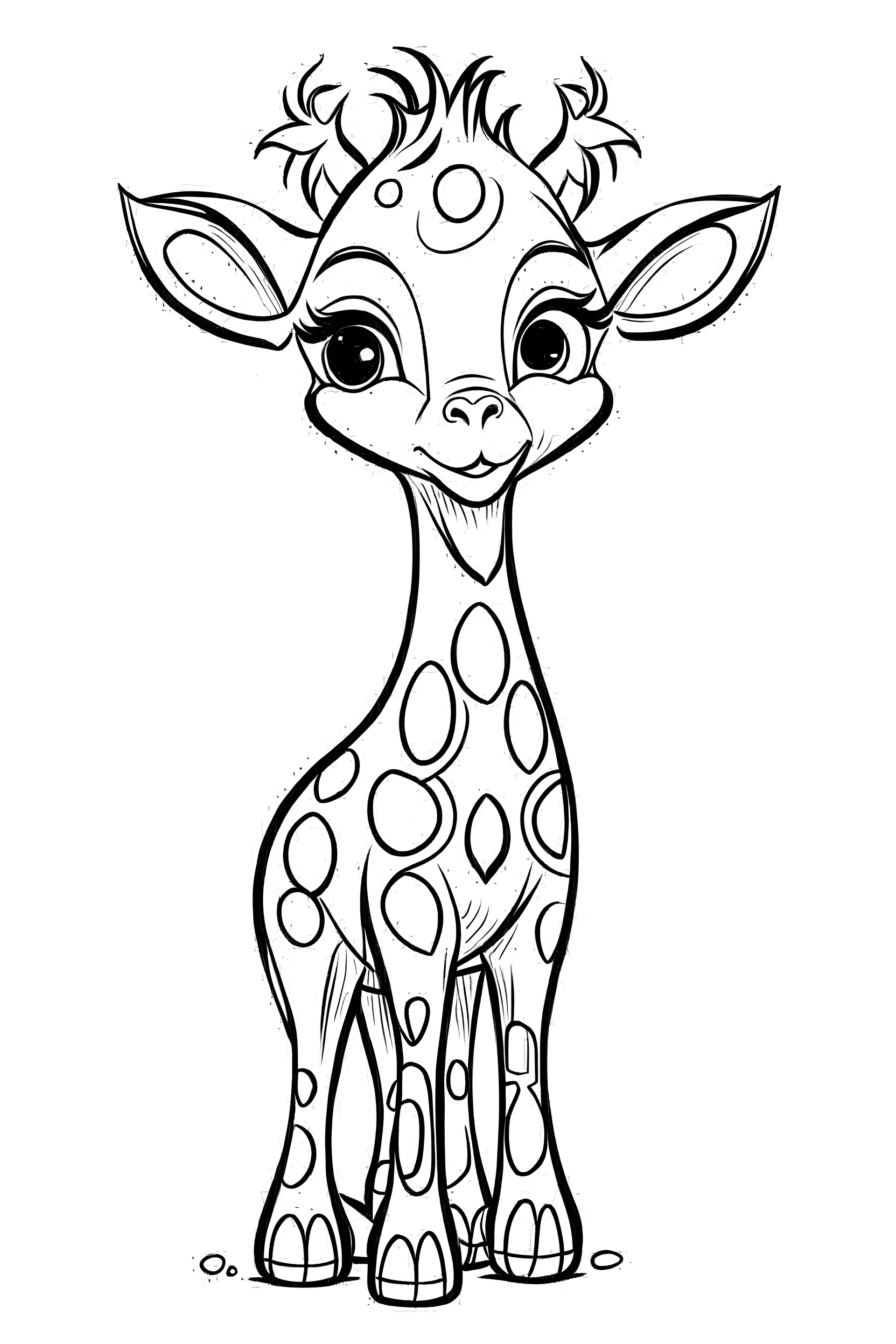 outline art for cute baby giraffe coloring page for kids, white background, sketch style, full body, only use outline, cartoon style, clean line art, no shadows, clear and well outlined