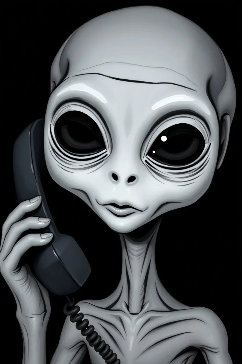 grey alien talking on the phone
