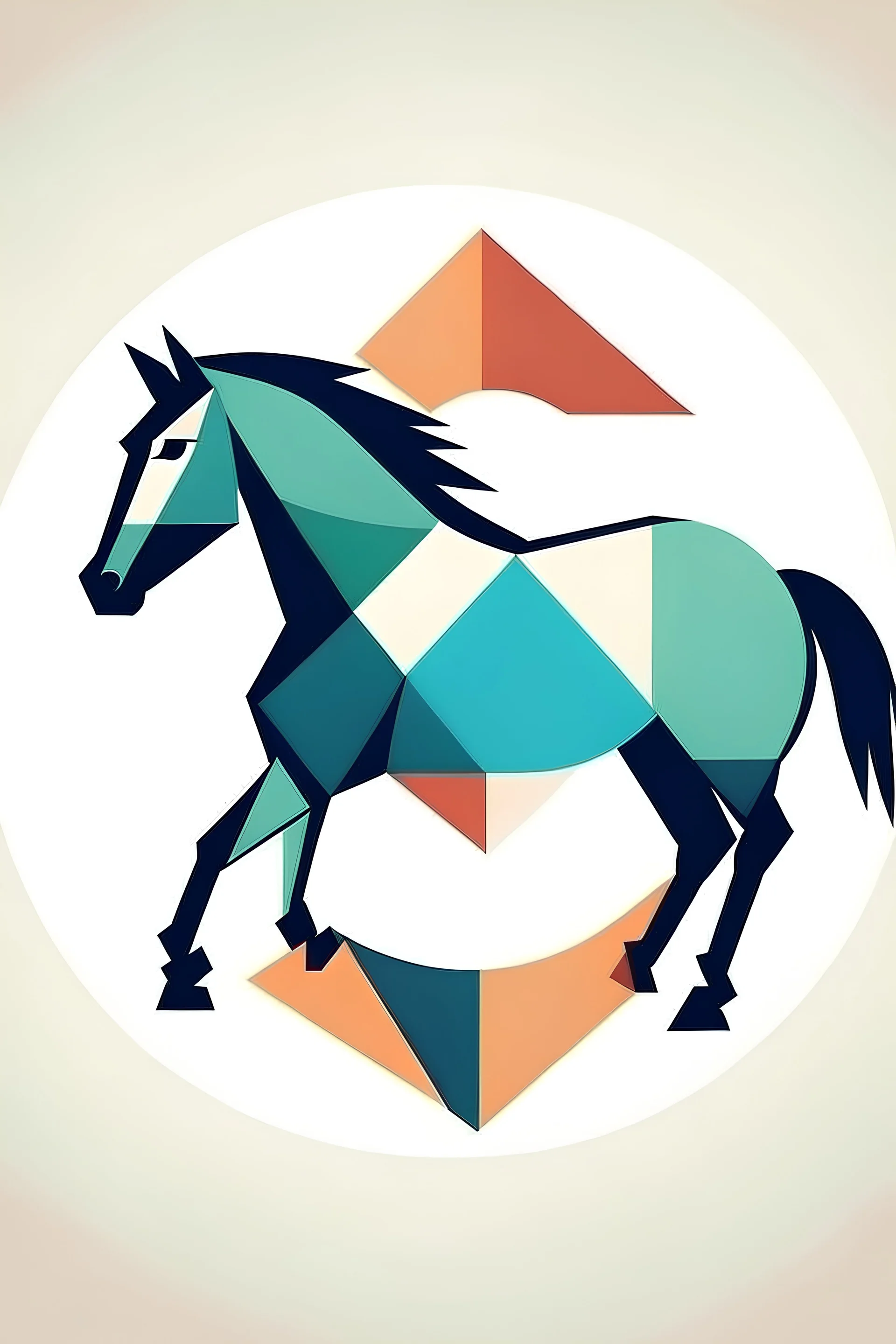 Combine three basic geometric shapes (e.g., circle, triangle, square) to create a unique vector horse logo. Play with symmetry and repetition.