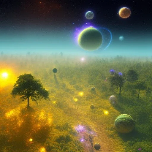 stars and planets, zombies ,fractal landscape with glitter, rays, lazers, god ray, spot lights, spray paint