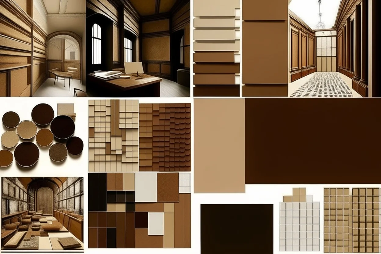 mood board for architectural graduation project and its a museum and the colors are brown