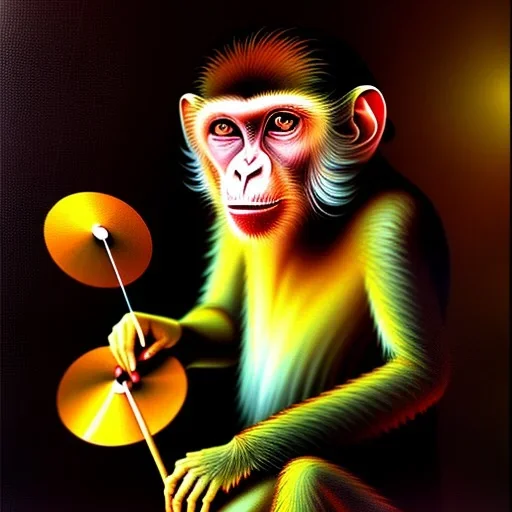 A monkey playing the drums, london at night, oil painting