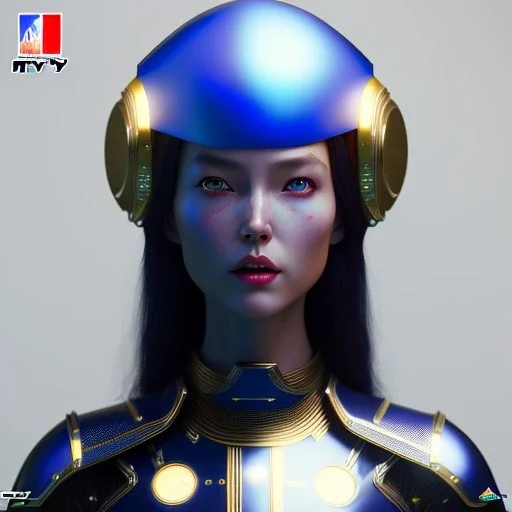 woman, asian, blue, paint face, round helmet, decorative color feathers, retro futuristic, latex coat, soft color, highly detailed, art stations, concept art, smooth, unreal engine 5, god rays, ray tracing, RTX, lumen lighting, ultra detail, volumetric lighting, 3d, finely drawn, high definition, high resolution.