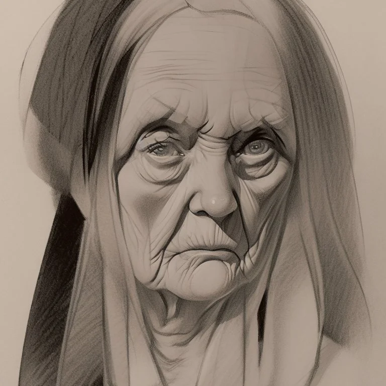 Drawing sketches A figure that embodies discretion in the form of an old woman