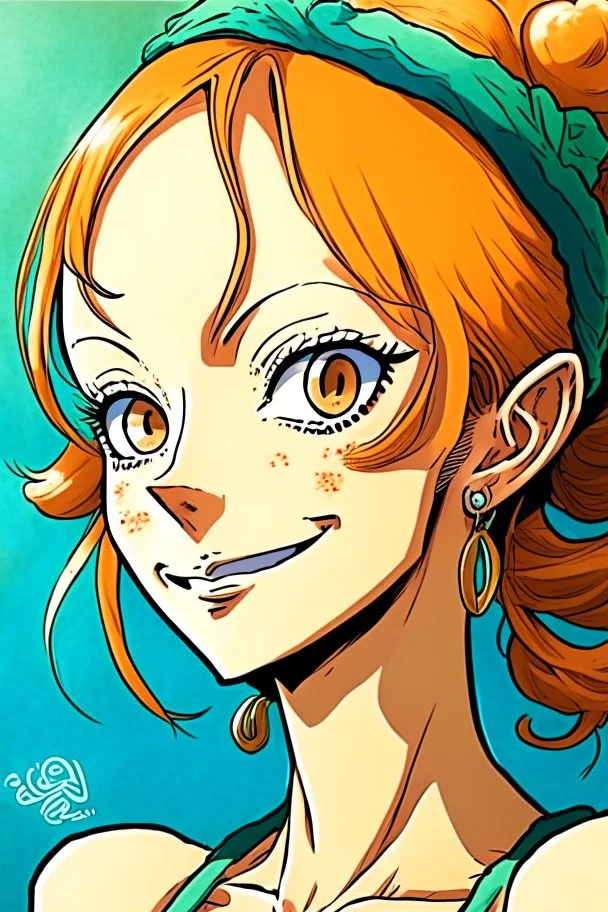 Comic portrait of Nami, from One Piece anime