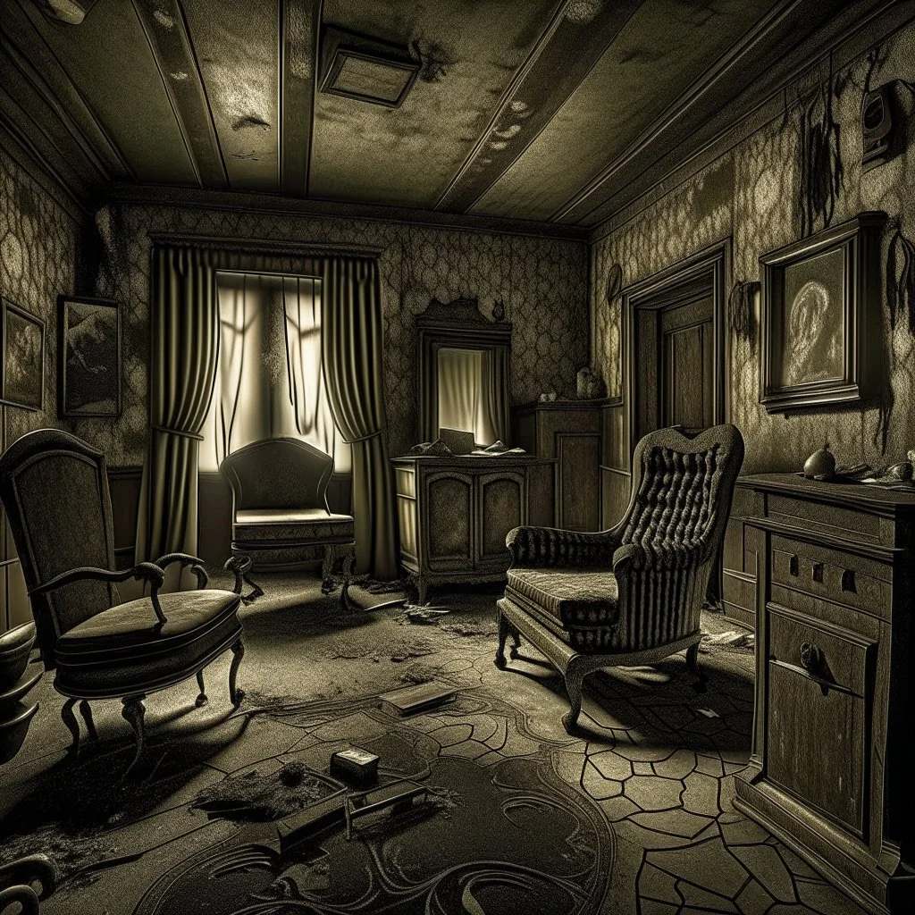 Creepy interior, old style, daguerrotype