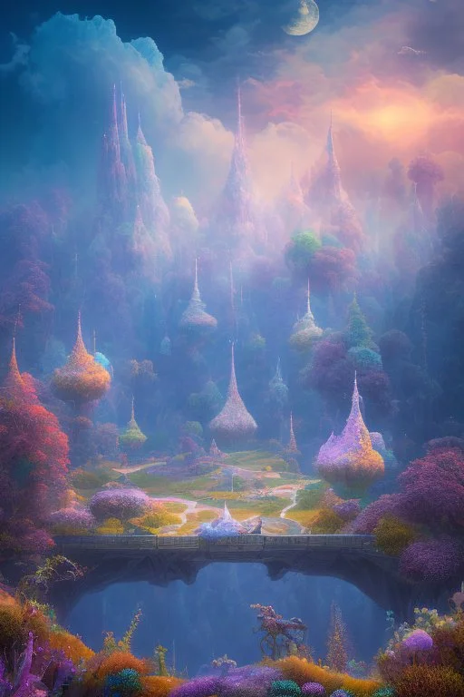 6. Create a surreal and dreamlike landscape with floating islands and colorful skies