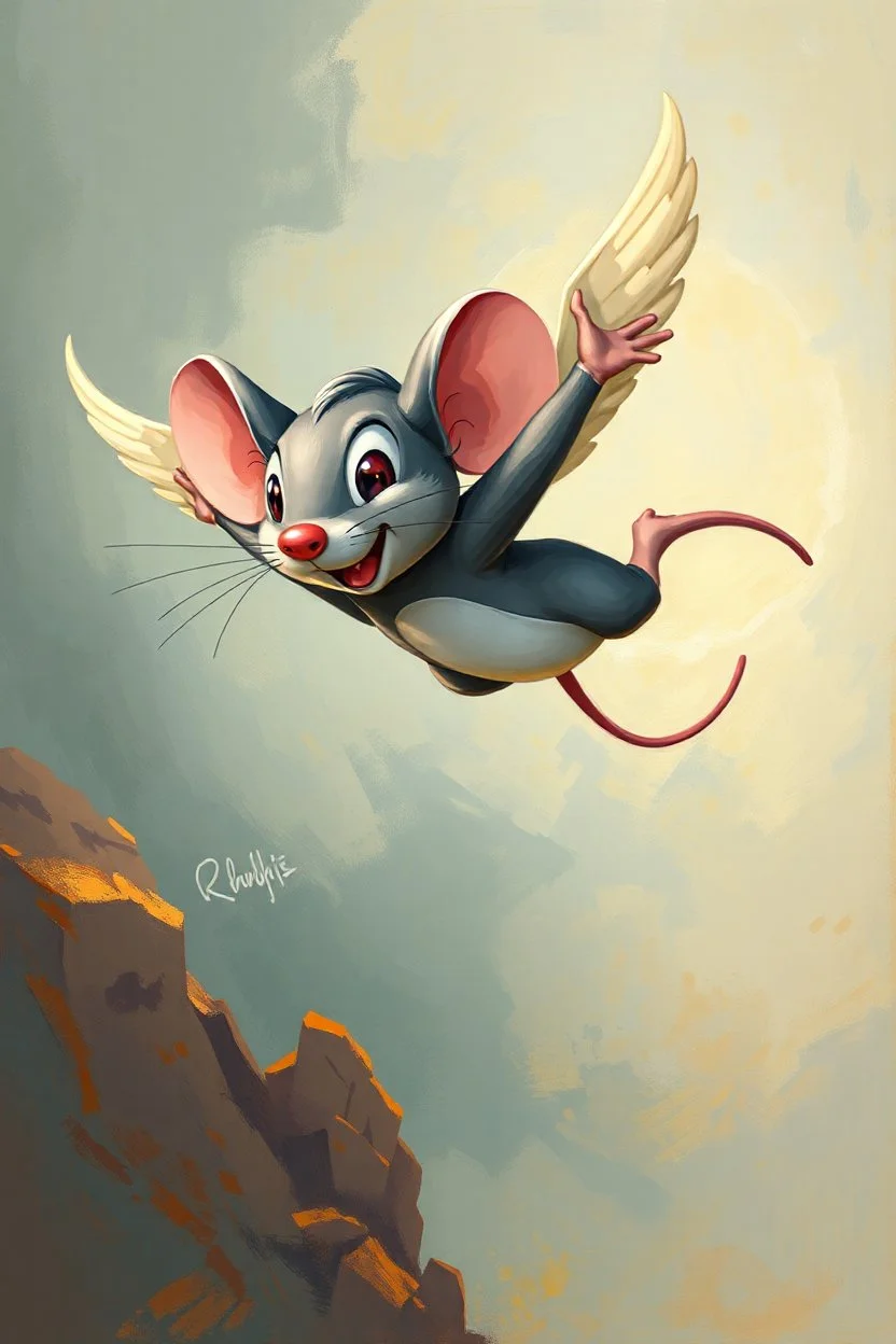 Mighty Mouse flying Bosch painting style