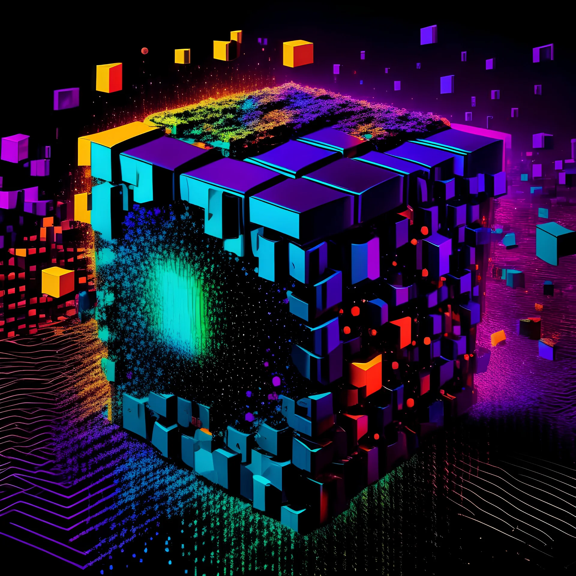 darker vivid colors Blockchain blockhain blocks not arrange in cube