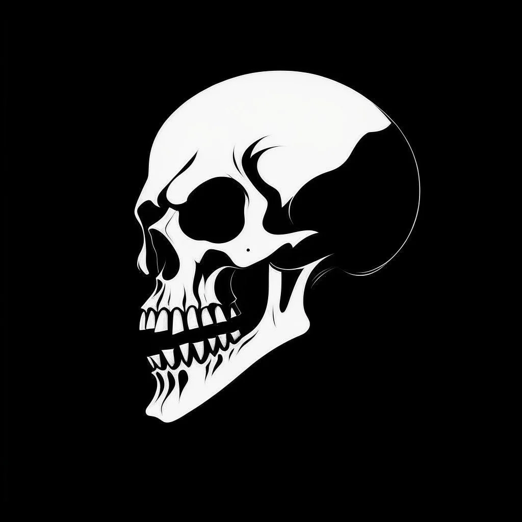 Minimalistic vampire skull with open mouth, side view, 2D