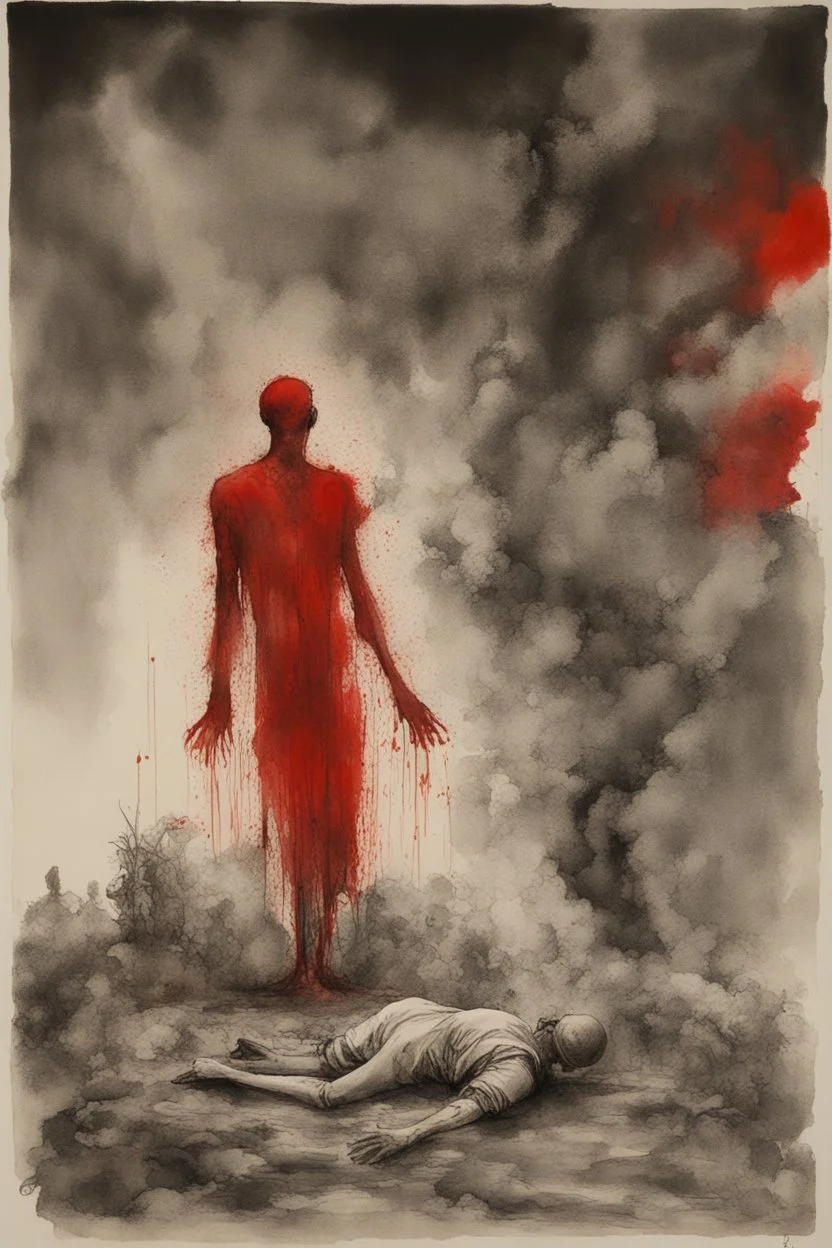 transcendiHigh Trust Societies Don't Require Surveillance; Hundertwasse; Zdzisław Beksińsking the burden of past grievances weighing down their hearts; ink wash with bright red bleeding watercolors