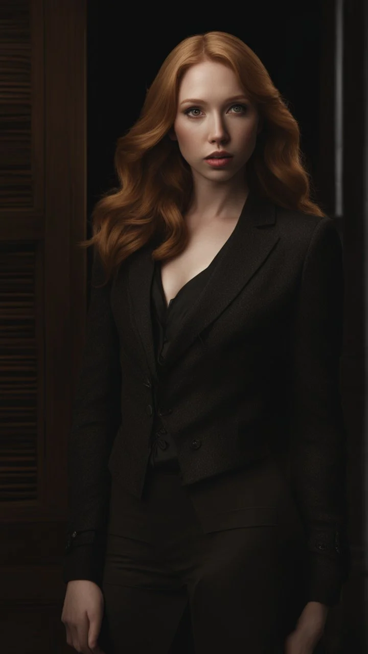 ((young woman molly quinn)), dark background, mid shot, full body, neutral expression, ultra realistic, highres, superb, 8k wallpaper, extremely detailed, intricate, limited palette,