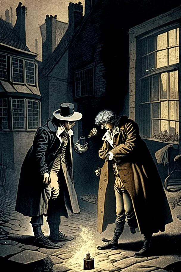 atoms playing detective at a homicide scene in 18th century London