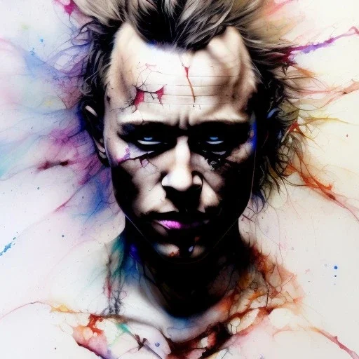 photorealistic Heath Ledger, movie, watercolor illustration by <agnes cecile> <Yoji Shinkawa>, natural tones, ornate and intricate detail , soft smooth lighting, soft pastel colors,