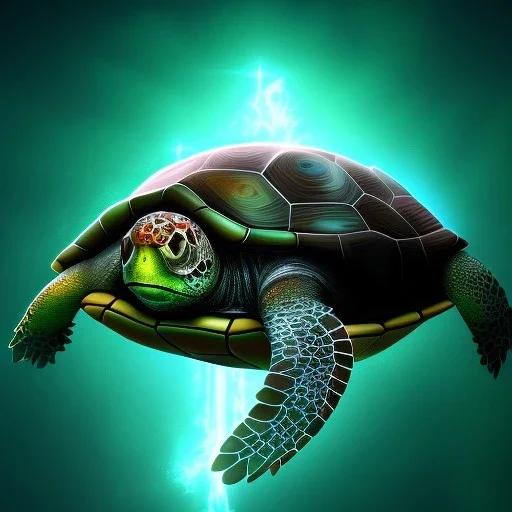 TURTLE, volumetric light high details psychedelic background