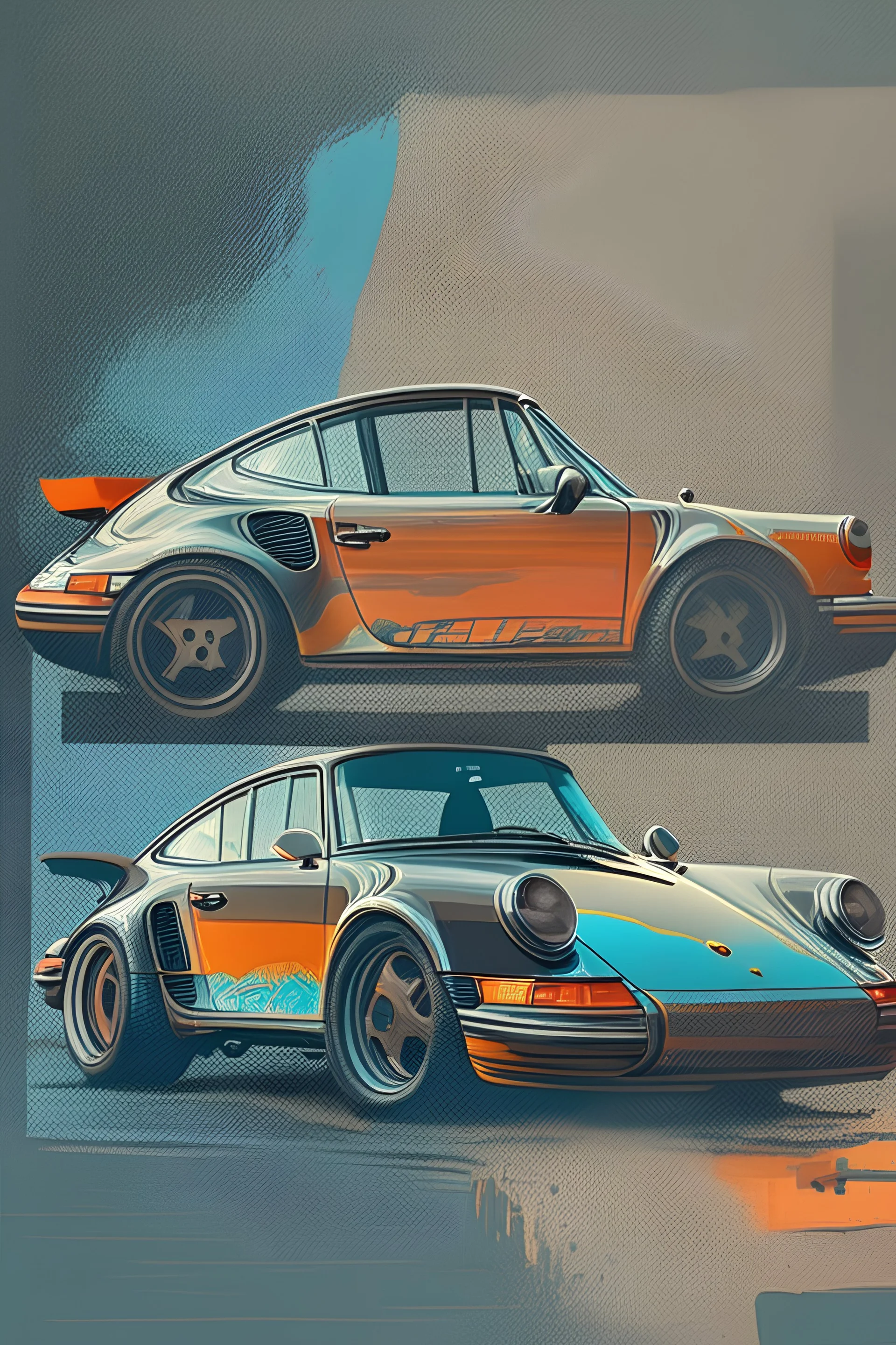 porsche 911 in the retro art style of erik nitsche