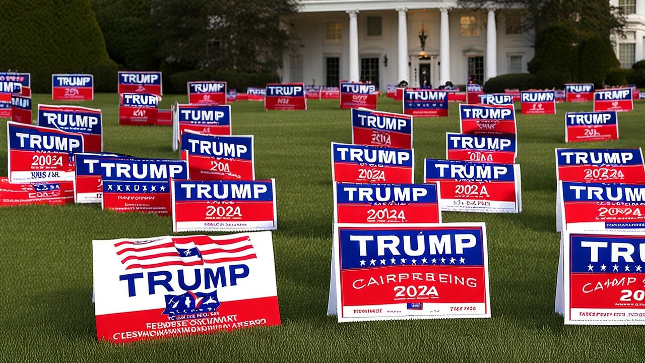 trump 2024 campaign signs all over lawn