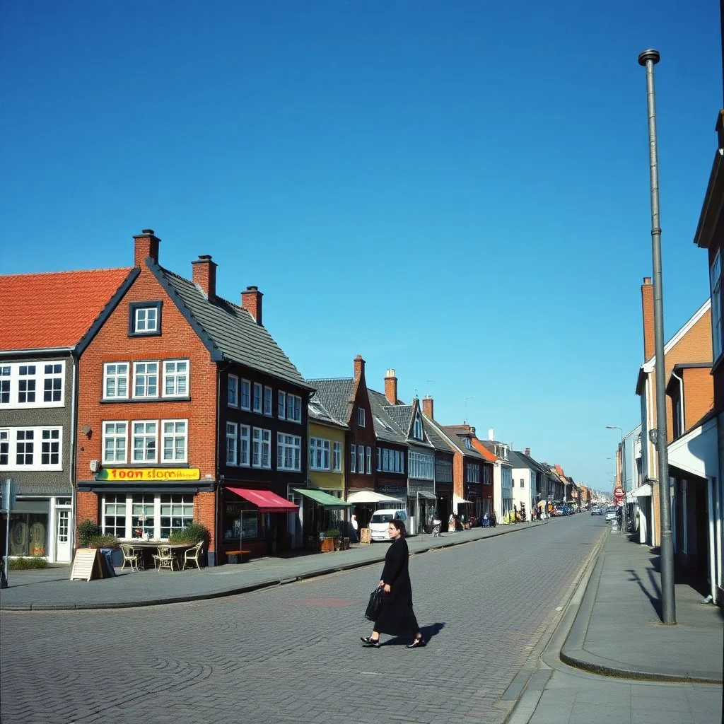 Fotografia di strada assurda e falsa orripilante blu weirdcore dai colori vivaci. Denmark town. Yves Tanguy. Non luogo falso, inusuale. Max Ernst. Le case sono false e dipinte di nero chiaro con cose stilizzate e dettagli. Ci sono finestrelle false quadrate, che danno un senso distopico e molto surreale, disposte in modo casuale. L'atmosfera generale sembra noiosa e onirica, con un contrasto tra elementi reali ed elementi dipinti falsi, René Magritte, oddest things